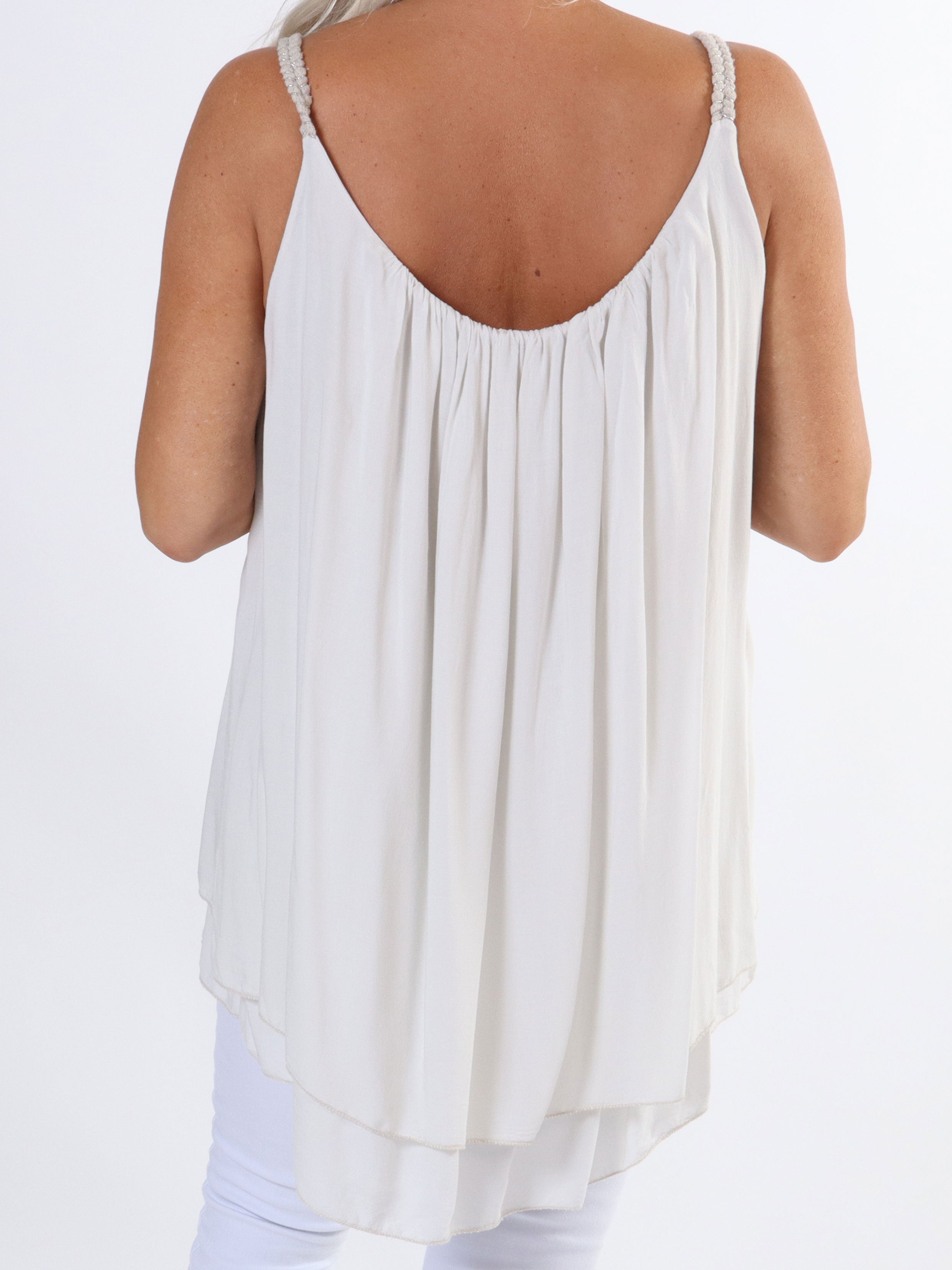 Asia - Söt viskostopp i plus size med flätade band - Beige